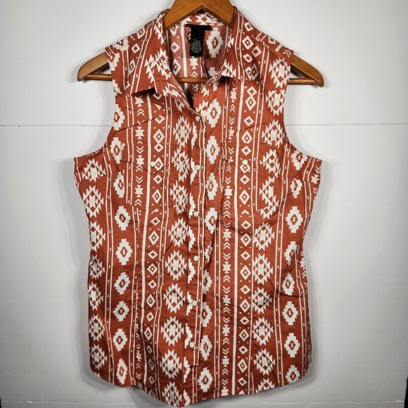 Wrangler Tops - Women's Wrangler Retro Sleeveless Pearl Snap Western Shirt Sz Large